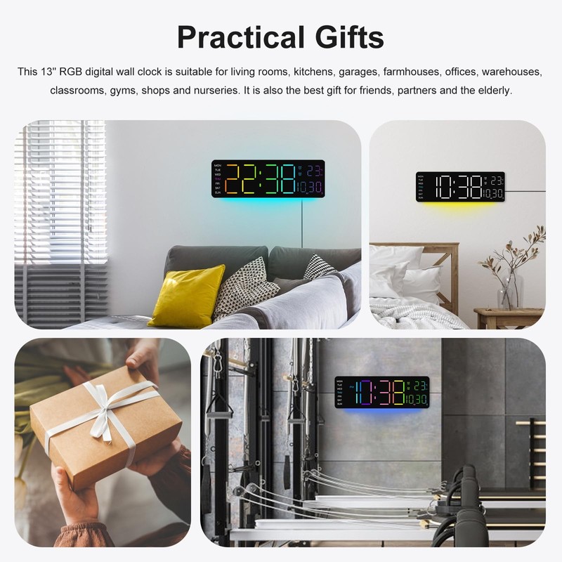 JoFomp LED Digital Clock Large Display with RGB Color Remote Control, 13" Lar... gallery