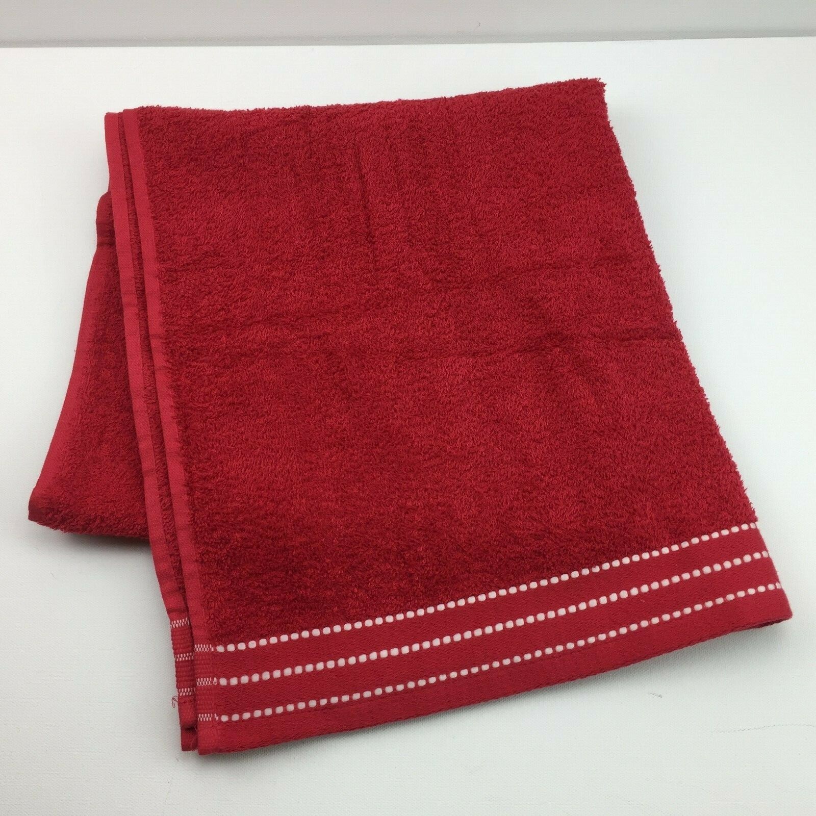 Main Stays Really Red Bath Linen Towel White Stitching 27in x 58in gallery