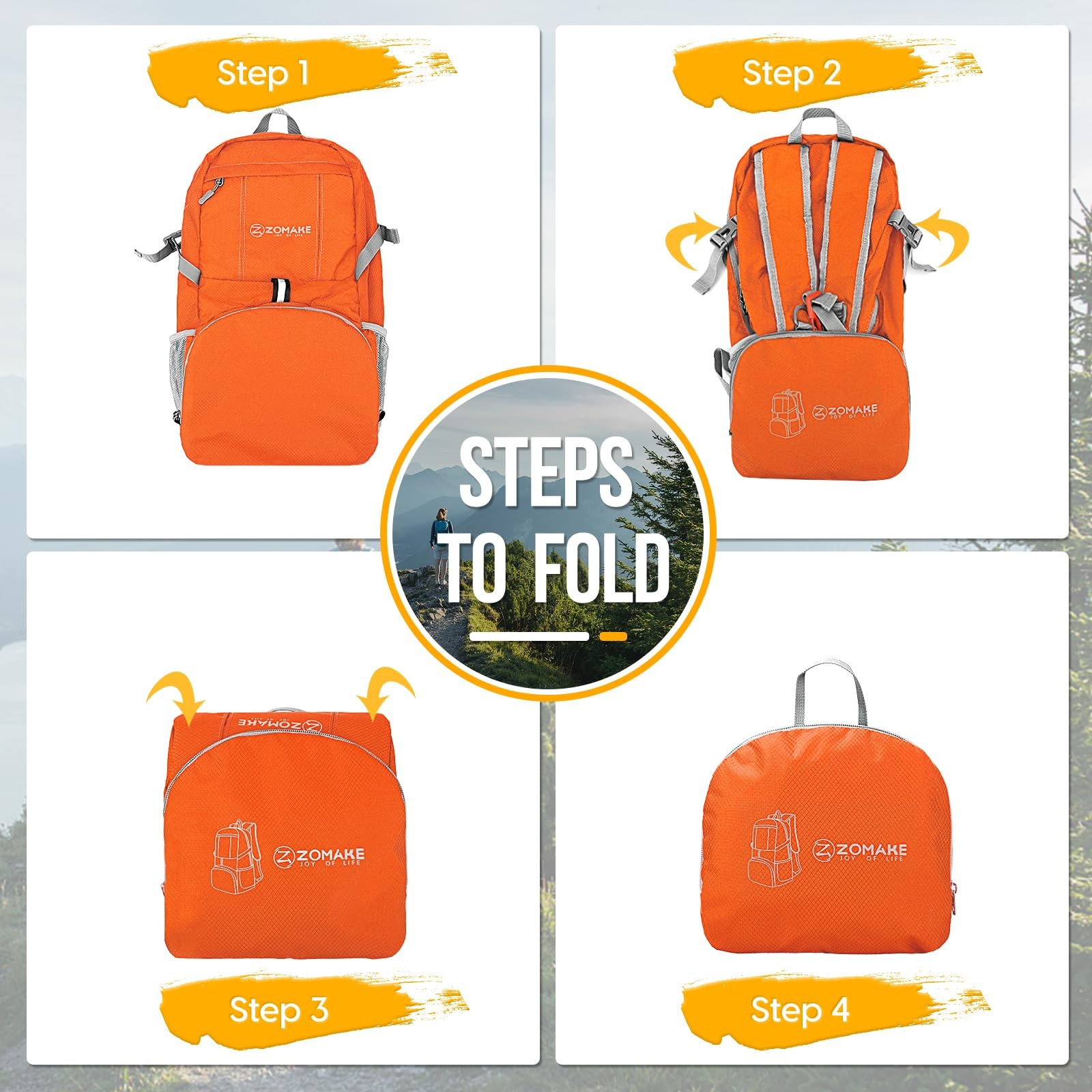 35L Lightweight Packable Backpack Foldable Water Resistant Hiking Bag Orange 5
