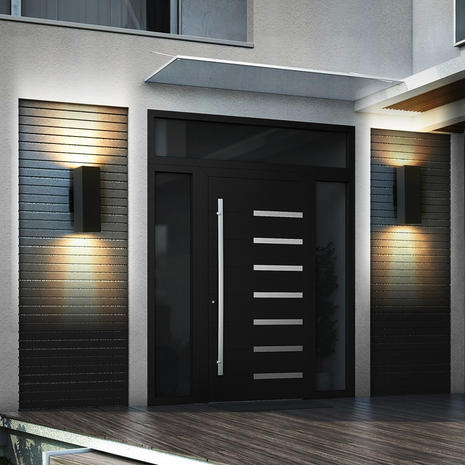 2 Pack LED Wall light Outdoor Sconce Modern Black Up Down Porch Mount Fixture UL gallery