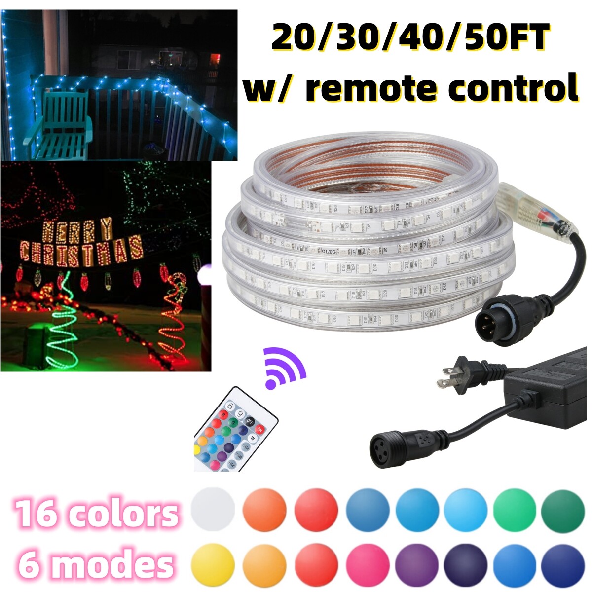 20-50FT LED Strip Rope Light Waterproof Multi-color Changing 5050 RGB w/ Remote gallery
