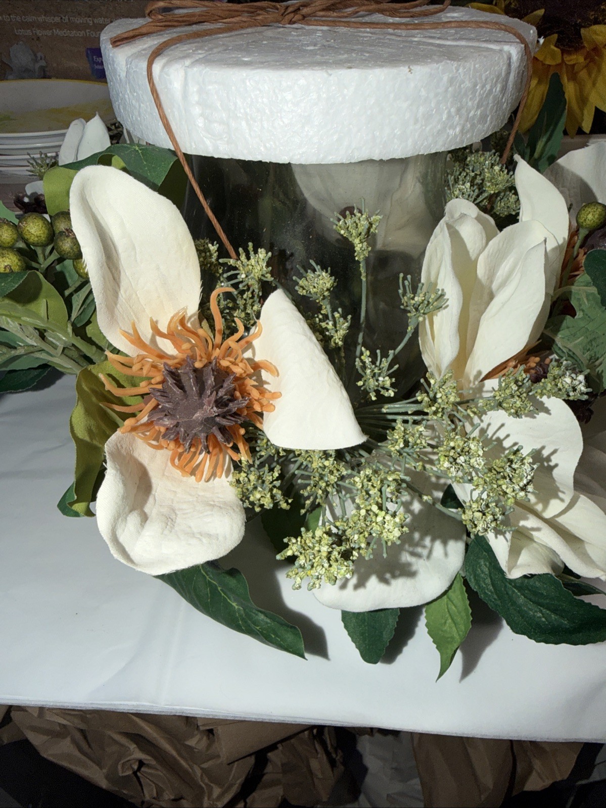 Nearly Natural White Magnolia Candelabrum Artificial Flower Arrangement gallery