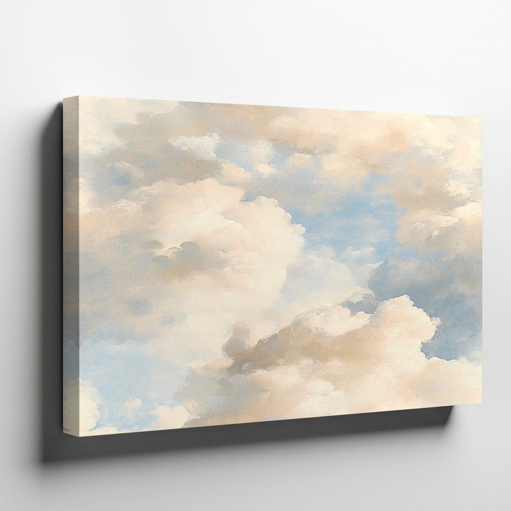 Large Abstract Cloudscape Canvas Wall Art Blue Sky White Puffy Clouds Painting