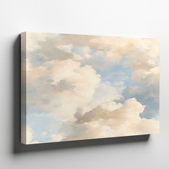 Large Abstract Cloudscape Canvas Wall Art Blue Sky White Puffy Clouds Painting