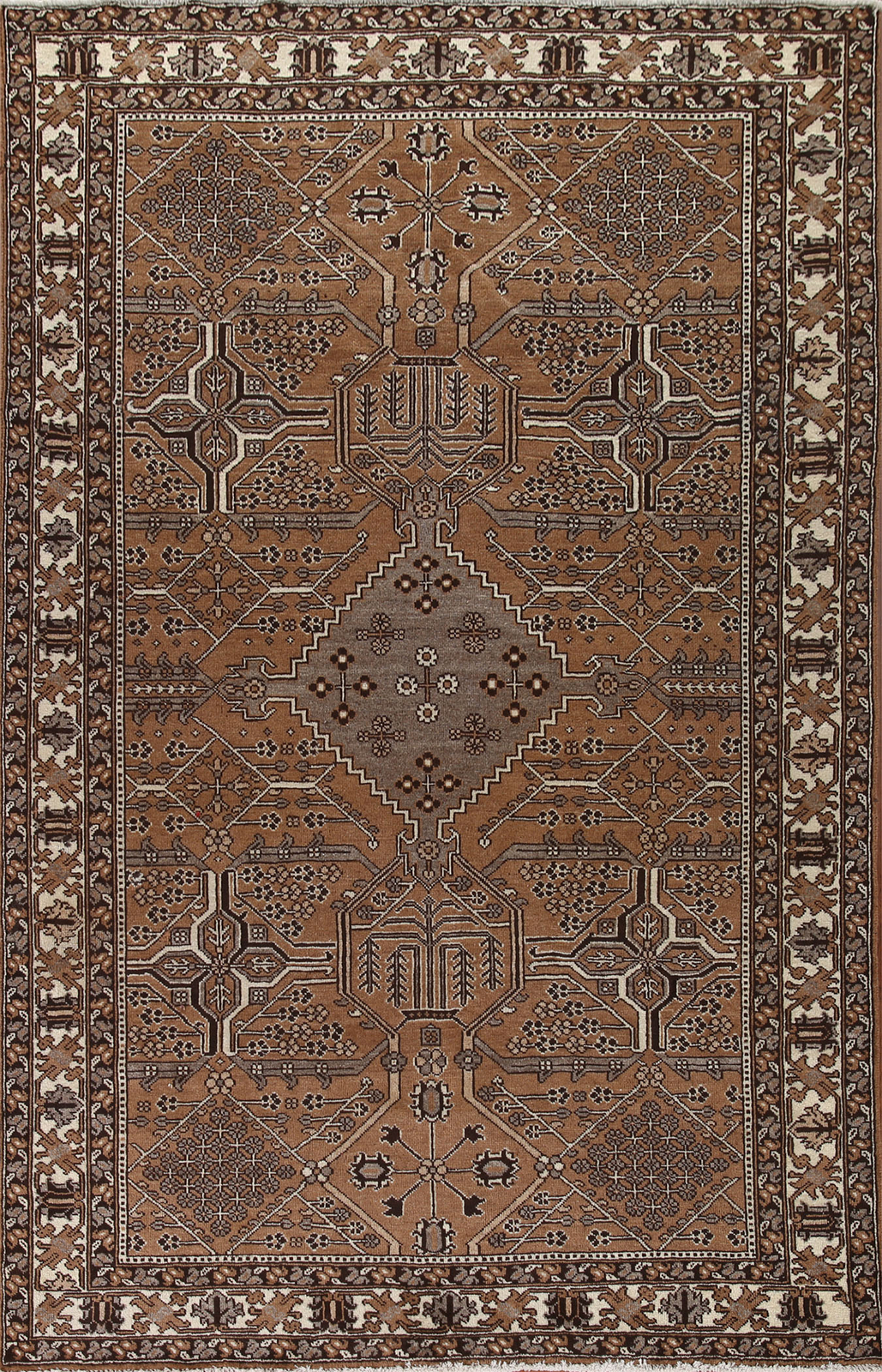 Vintage Geometric Bakhtiari Rust Wool Hand-knotted Living Room Area Rug 6x10 gallery