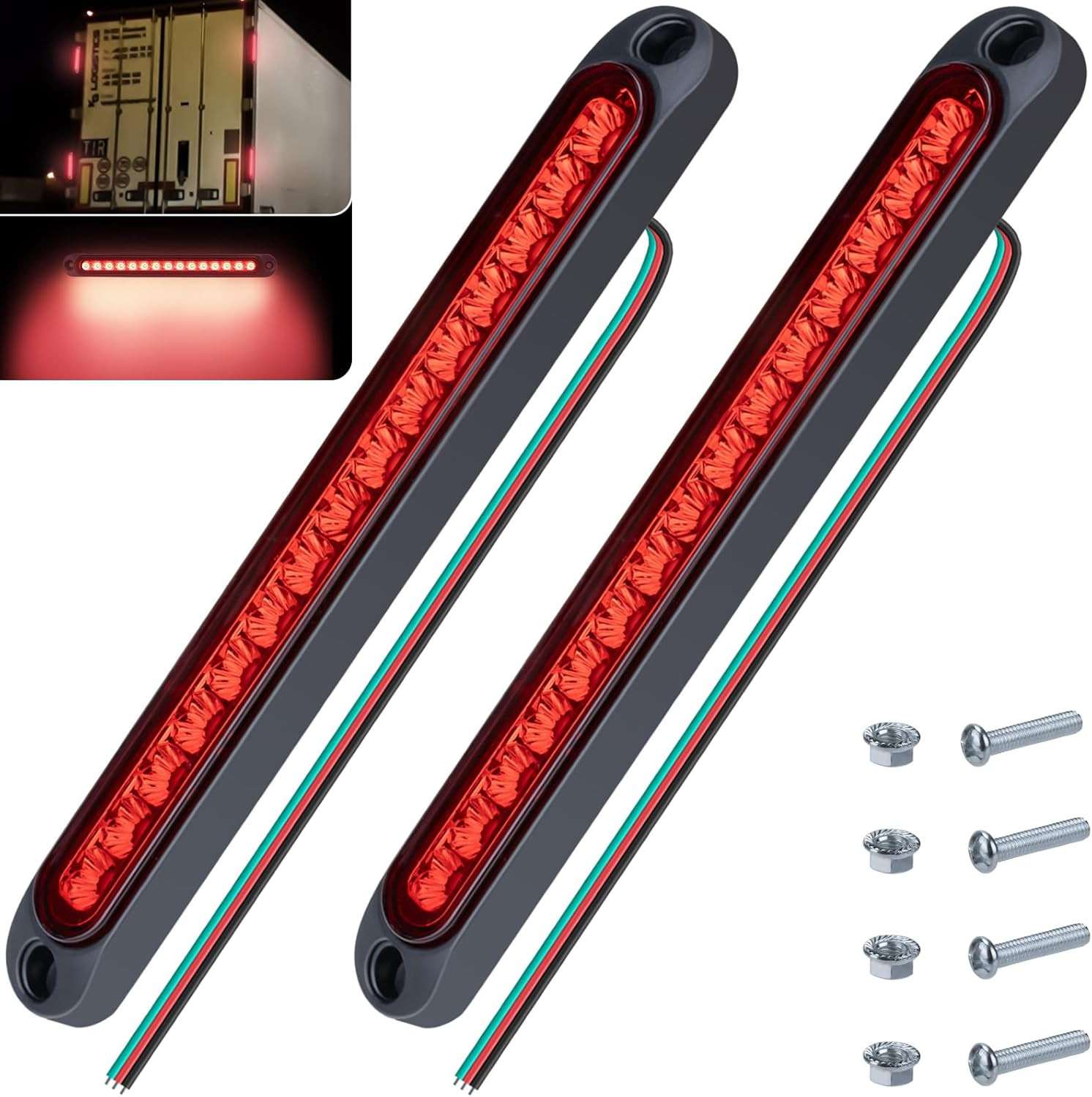 2PCS LED Trailer Tail Light Bar 10 Inch Waterproof Brake Light Strip Red gallery
