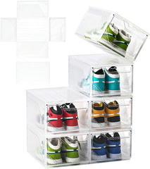 6 XXL Large Shoe Storage Stackable Boxes Fit Size 13 14 15 For Closet Bedroom