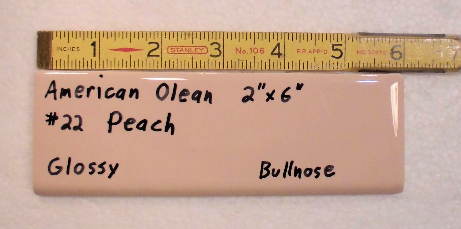 1 pc. *PEACH COLOR* Ceramic Bullnose Tile 2” X 6” By American Olean, NEW STOCK gallery