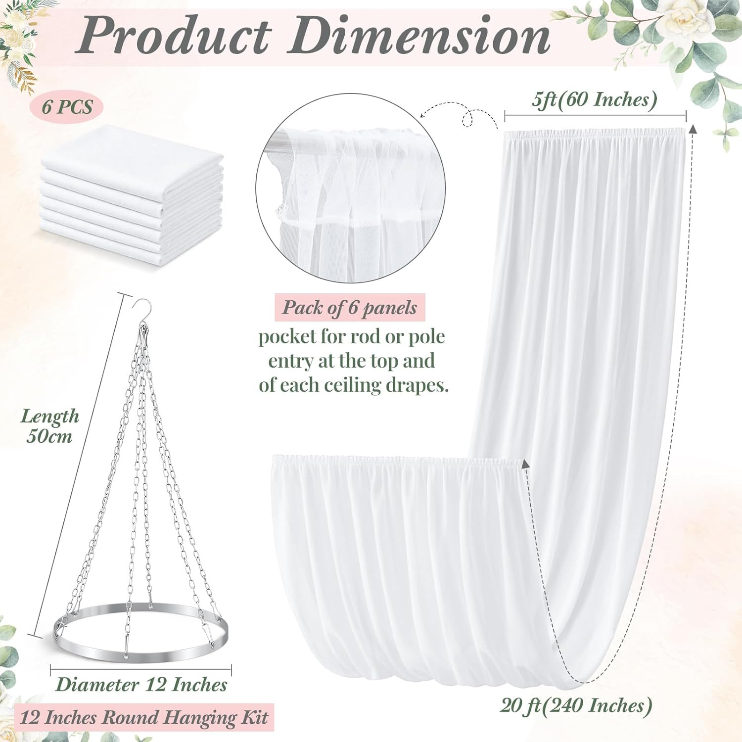 Elegant 5x20ft Ceiling Drapes Kit with White Chiffon for Weddings & Events gallery
