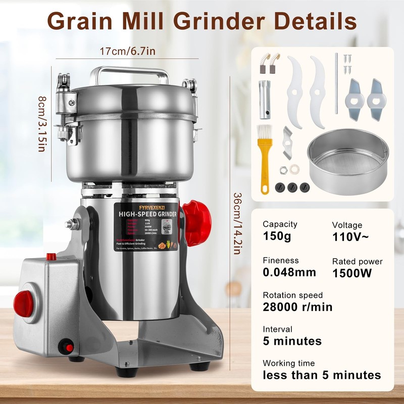 Electric Grain Grinder – High-Speed 800g SS Food Mill & Pulverizer for Nuts gallery