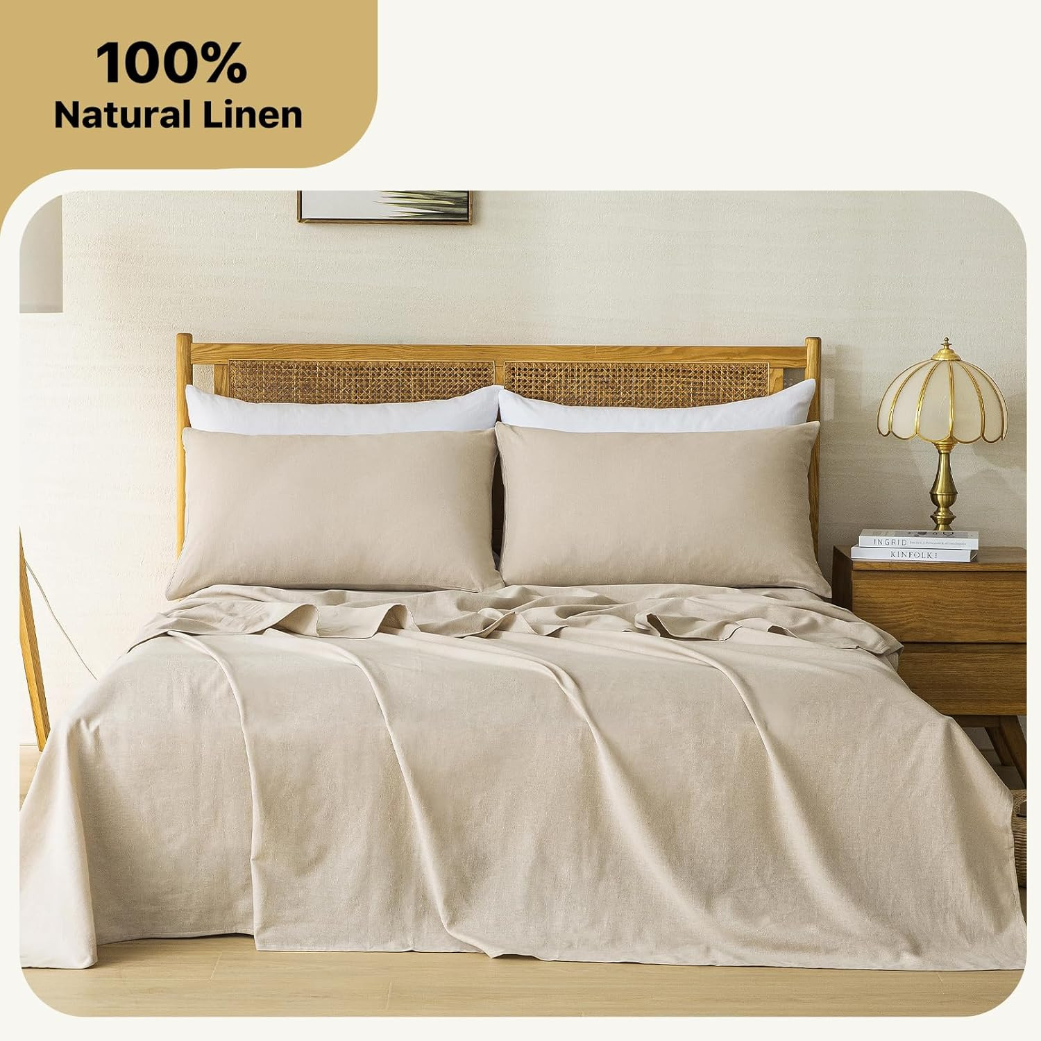 100% Linen Sheets Queen Size 4 Piece - Washed Natural Flax Bedding Set, Ultra Br gallery