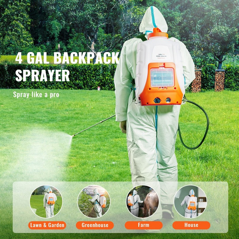 VEVOR Battery Powered Backpack Sprayer 4 Gal Tank 0-90 PSI Adjustable Pressure gallery