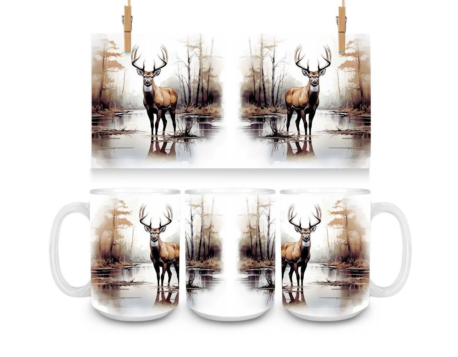 11oz or 15oz Ceramic Coffee-Tea Mug/Cup Buck-Woods-Winter-Hunting-Dad-Trees-Gift gallery