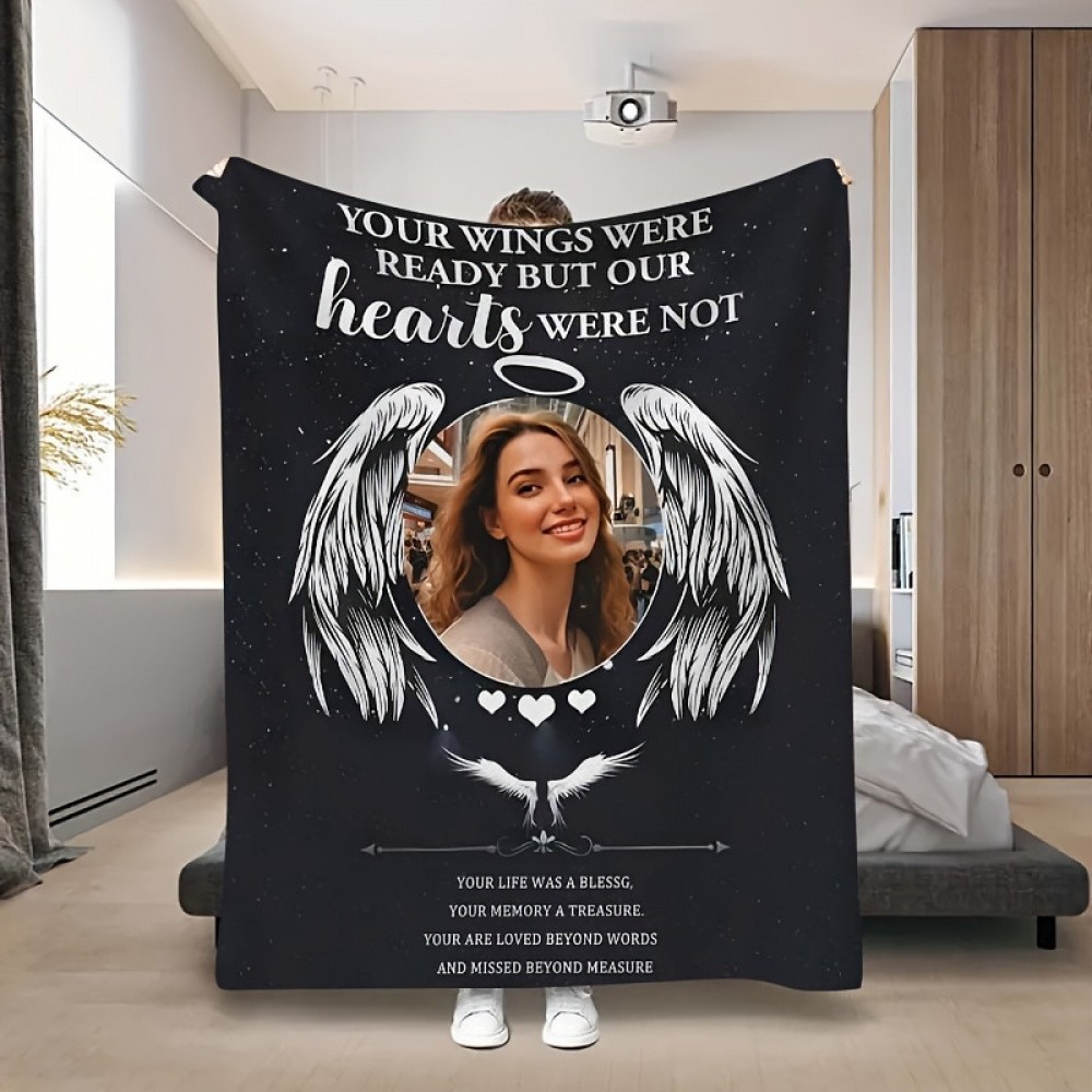 Small Throw Blanket Flannel, "A Hug From Heaven" Design, Custom Photo Memorial ❀ gallery