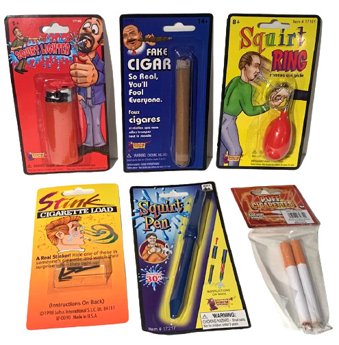 Funny PRACTICAL JOKE SET 6 Prank Kit Cigarette Squirt Pen Ring Lighter Squirting gallery