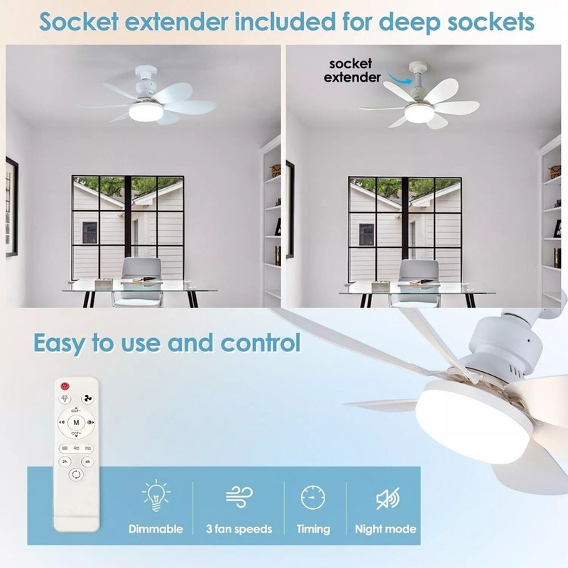 Socket Fan Light Ceiling Fans Lights Remote Control Dimmable LED Ceiling Fan New gallery