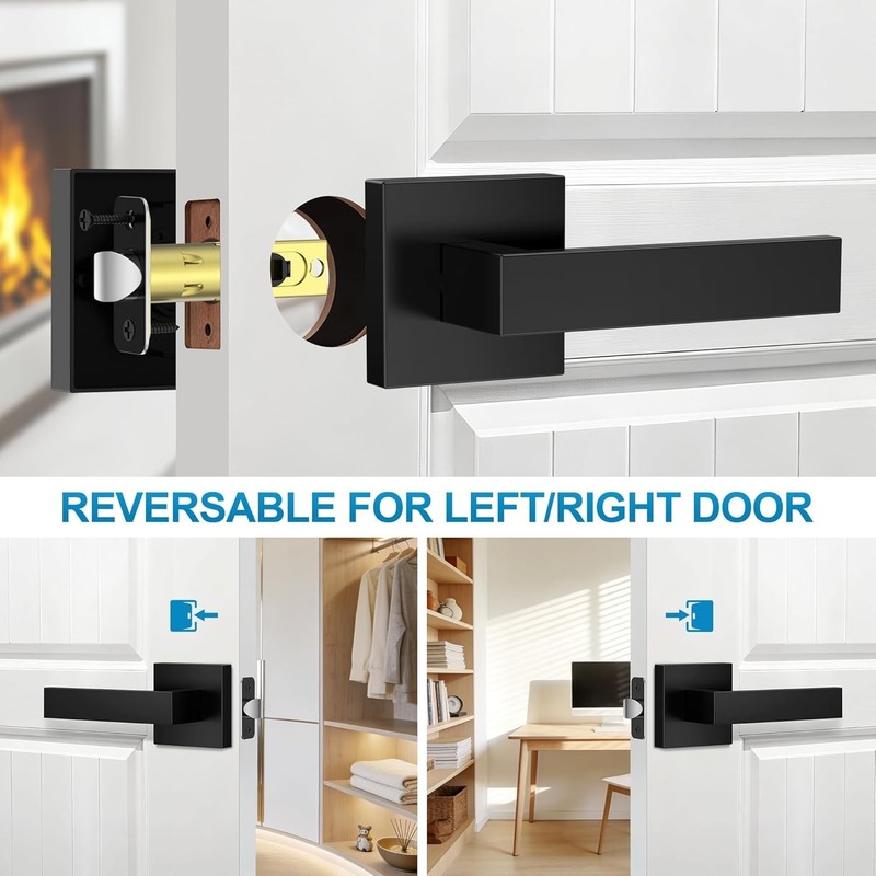 2-Pack Matte Black Keyless Interior Passage Door Levers (Square Handleset) gallery