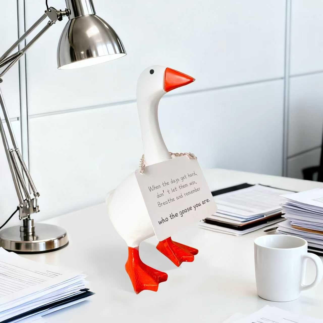 WUXULIFE Desk Goose 7 inch Cute Mini Desktop Goose Statue with Three Positive... gallery