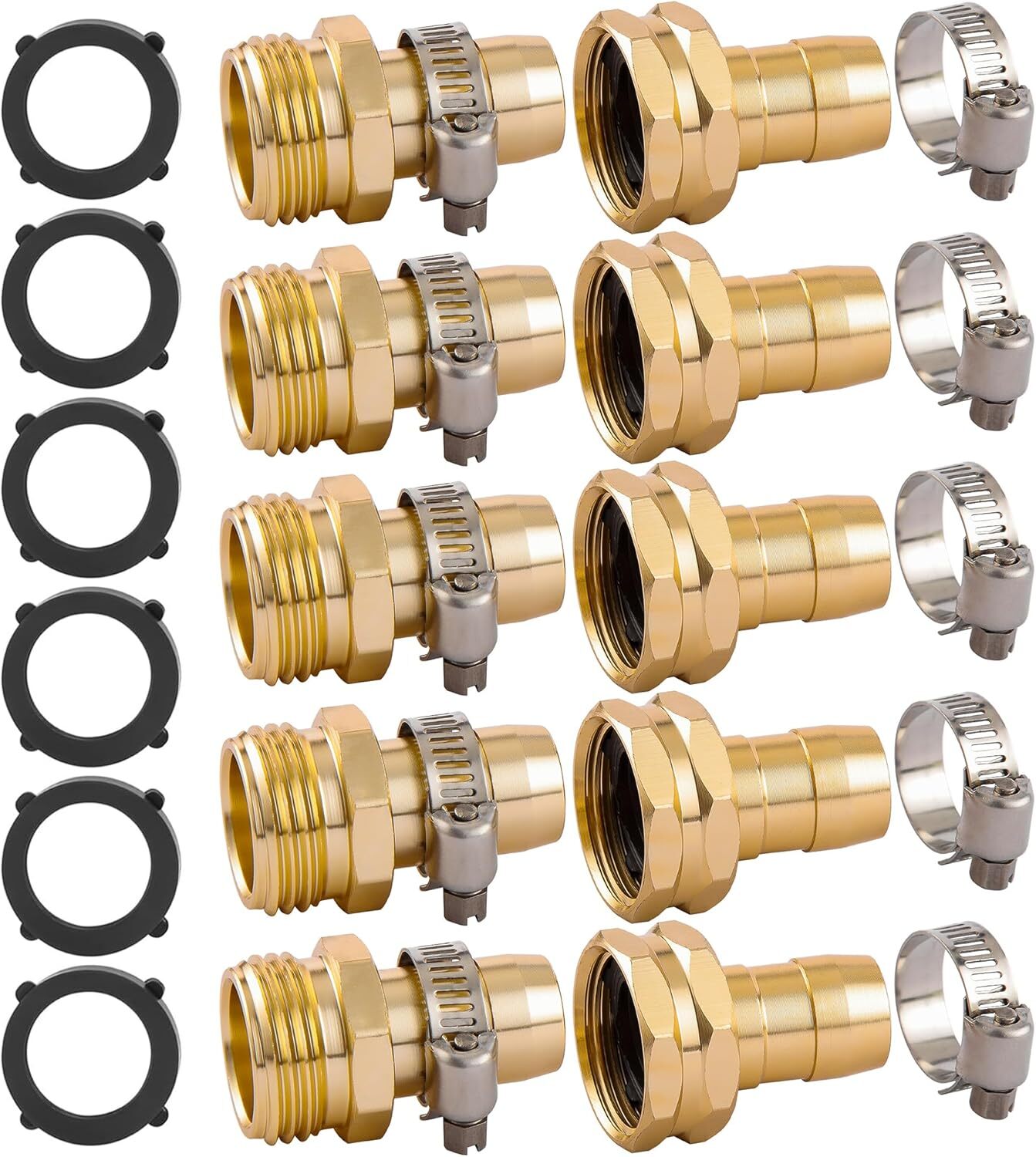 5 Set Garden Hose Repair Connector Kit with Clamps, Fit for 3/4" or 5/8" Garden gallery