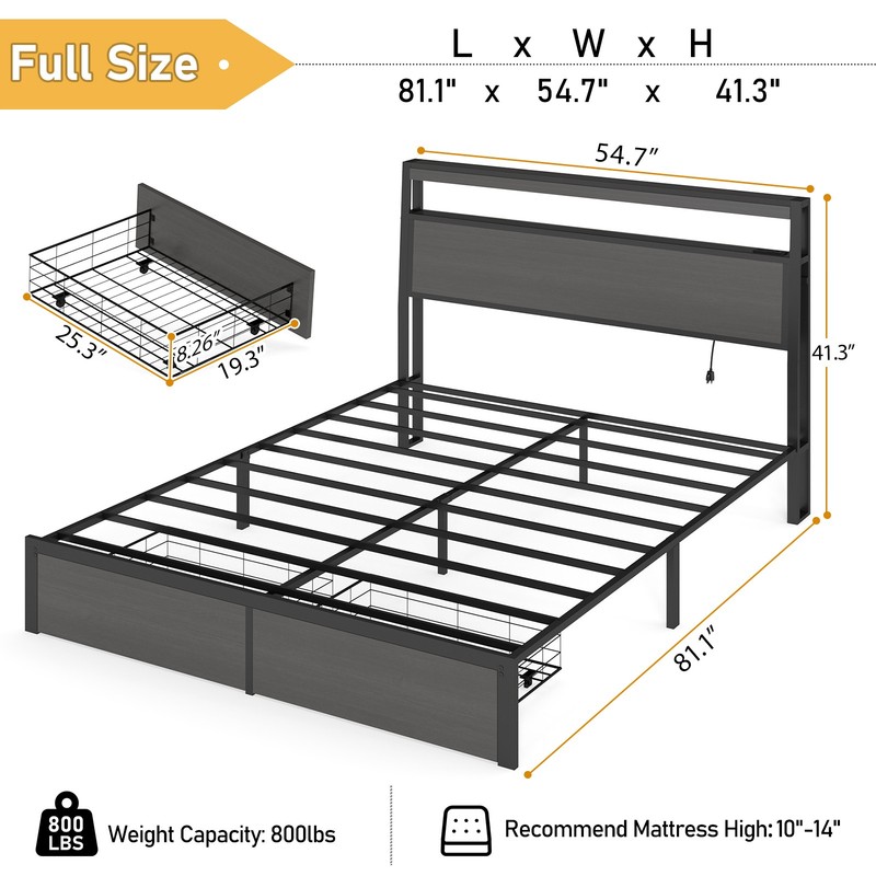 Queen Full Size Bed Frame with Storage Headboard &Charging Station＆ LED Lights gallery