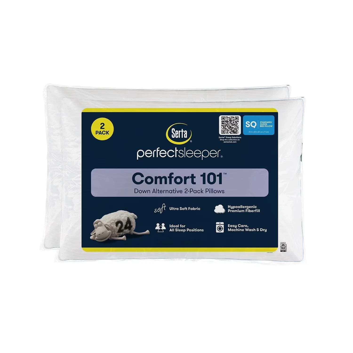 Serta 2-Pack Comfort 101 Bed Pillows, Queen Sizes gallery