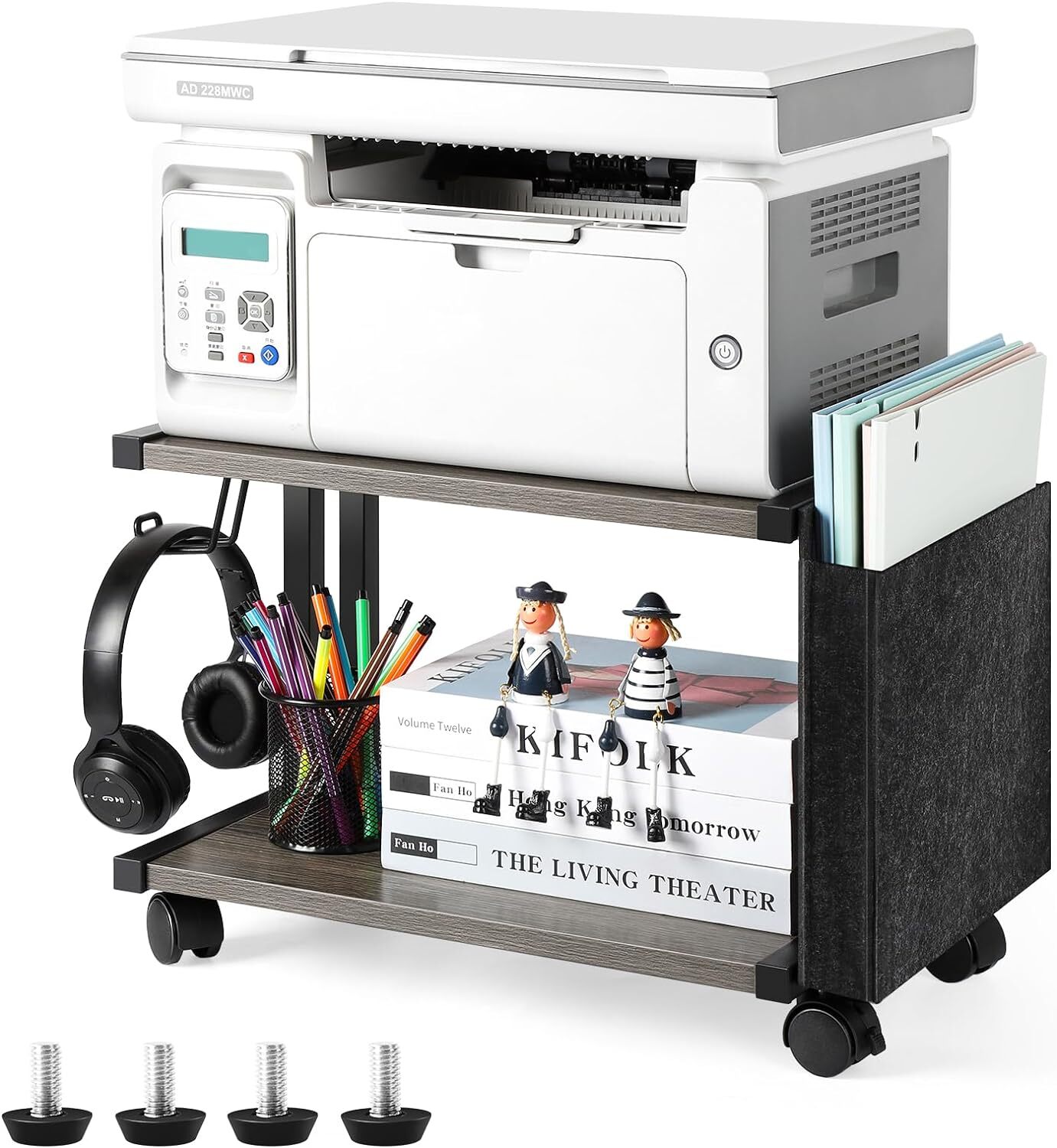 Printer Stand Under Desk Printer Table with Storage & Wheel for Home Office Grey gallery