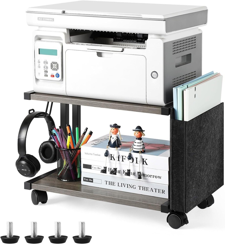 Printer Stand Under Desk Printer Table with Storage & Wheel for Home Office Grey