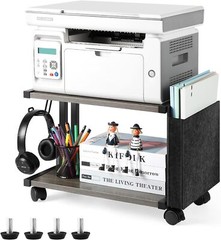 Printer Stand Under Desk Printer Table with Storage & Wheel for Home Office Grey