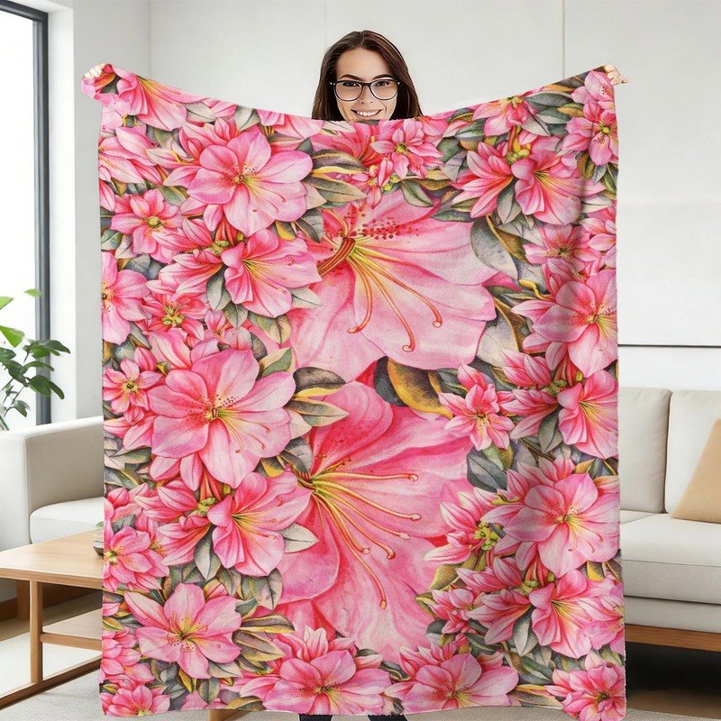 Pink Flower Pattern Flannel Blanket Soft Cozy Tapestry Napping Travel Use gallery