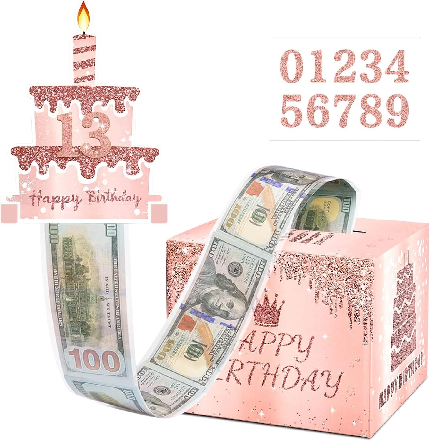 Birthday Money Pull Box for Cash with DIY Self-Adhesive Stickers for Any Age, gallery