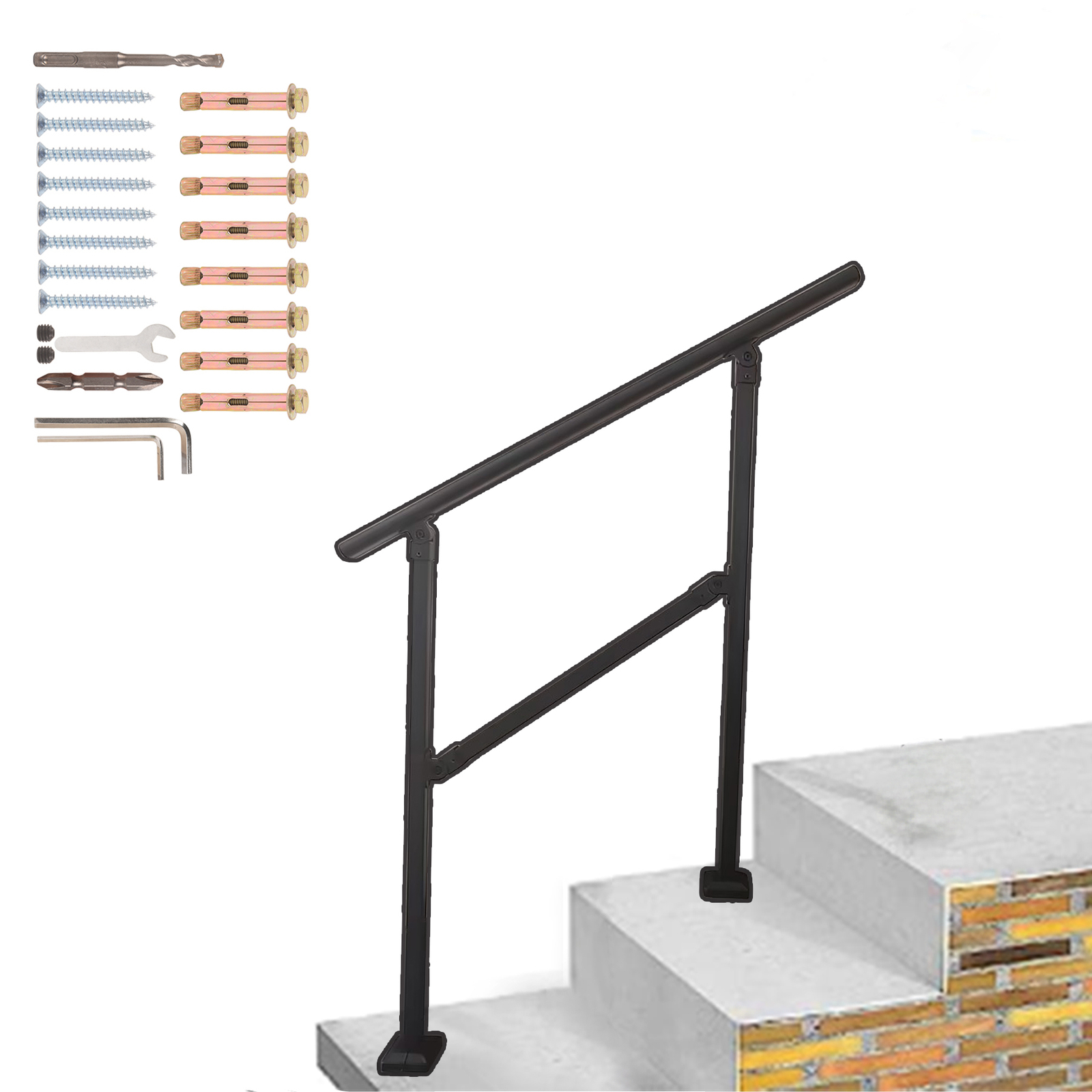 Iron Handrail Stair Railing fit 2-3 Steps Adjustable for Outdoor Steps Stairs gallery