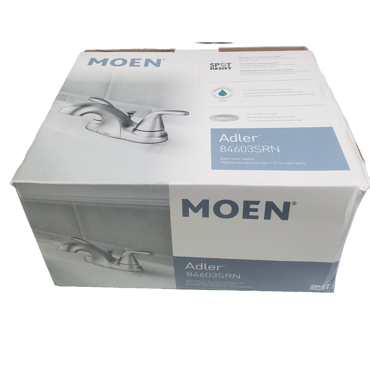 Moen Adler 84603SRN Two-Handle Centerset Bathroom Faucet with Pop-Up Drain gallery