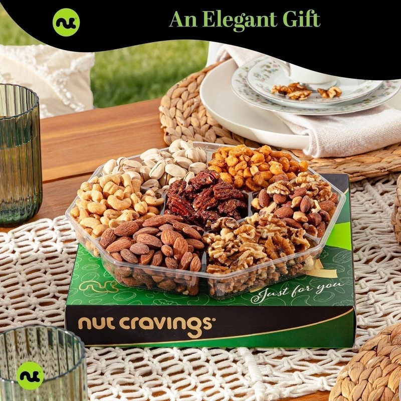 Nuts Gift Basket in Green Box Packaging (7 Piece Assortment, 1 LB) gallery