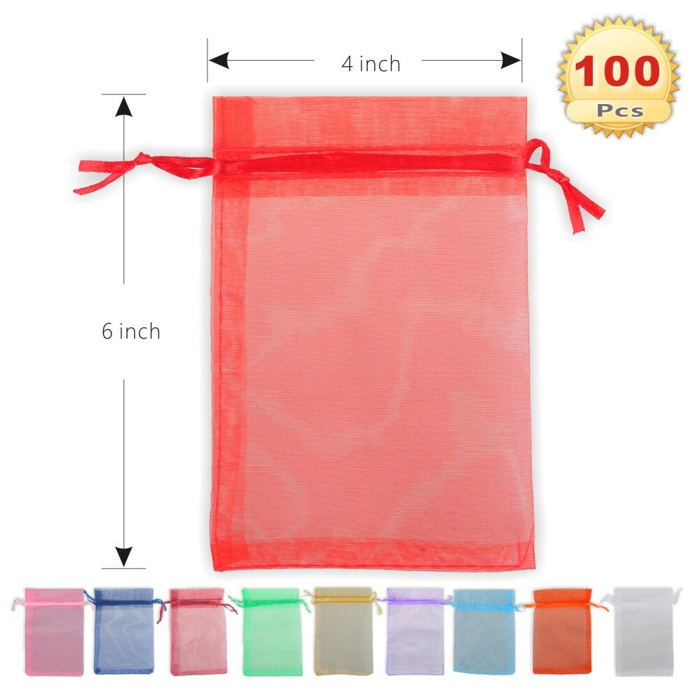 PMLAND 100 Pcs Organza Drawstring Pouches for Party Gift Bag 4x6 Inch gallery