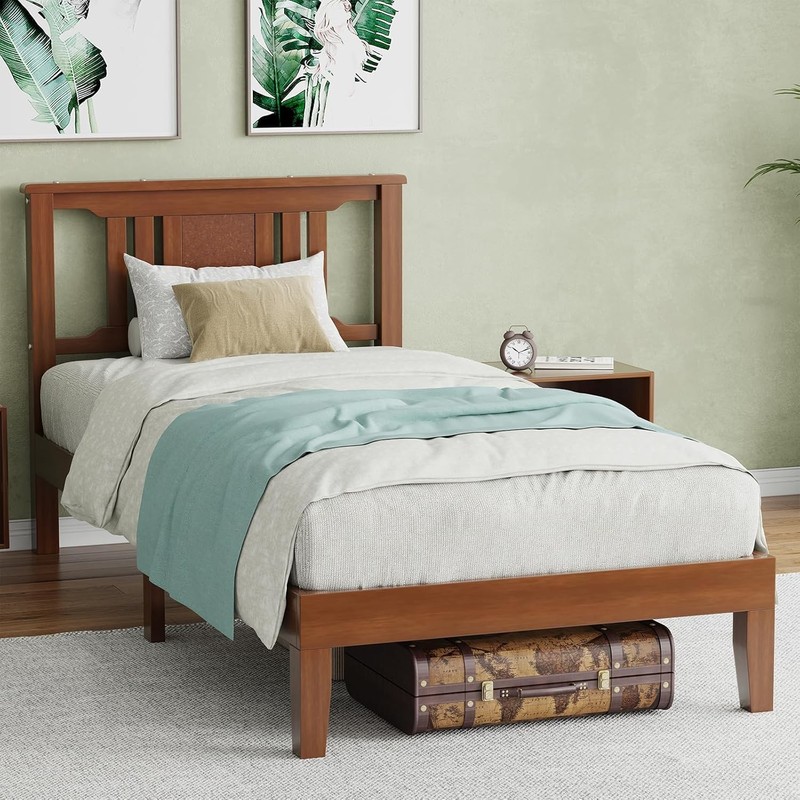 Solid Wood Bed Frame with Headboard Heavy Duty Platform Bed Frame Pine Wood gallery