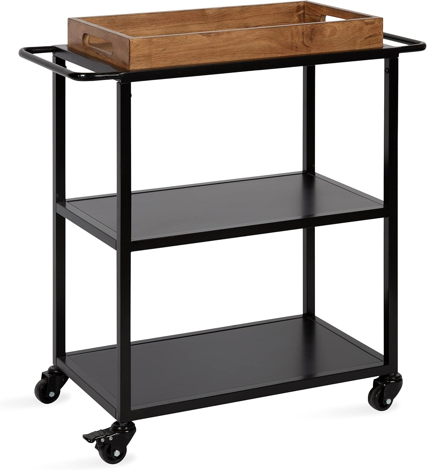 Rustic Brown & Black Metal Bar Cart with Tray - 28x13x30 Inches gallery