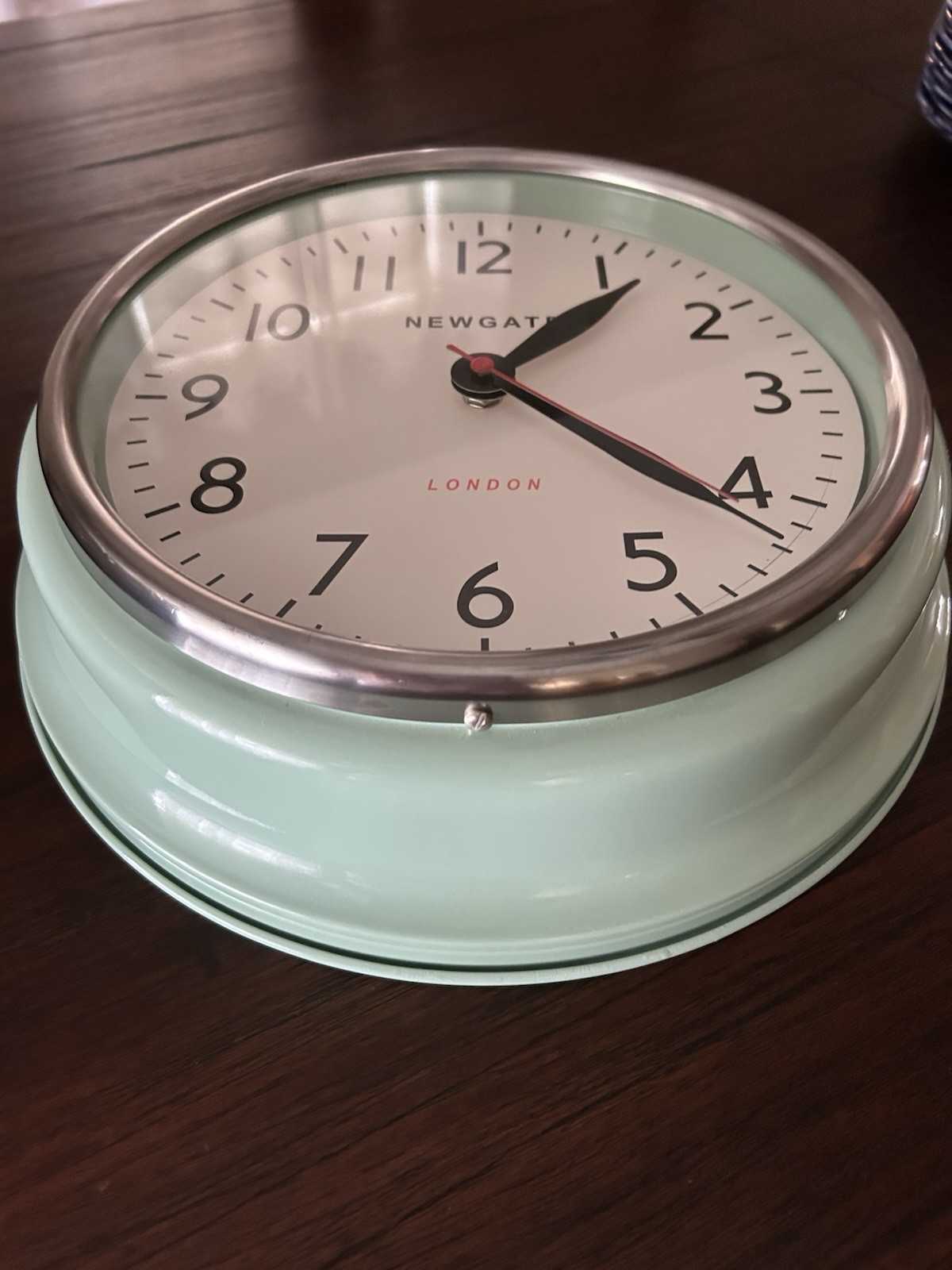 Newgate Round Analog Wall Clock Mint Green Silver Rim Arabic Numerals Quartz gallery