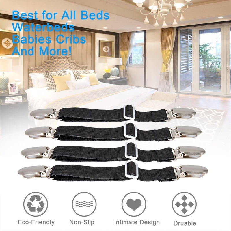 4Pcs Adjustable Bed Sheet Fasteners Suspenders, Elastic Sheet Band Straps gallery