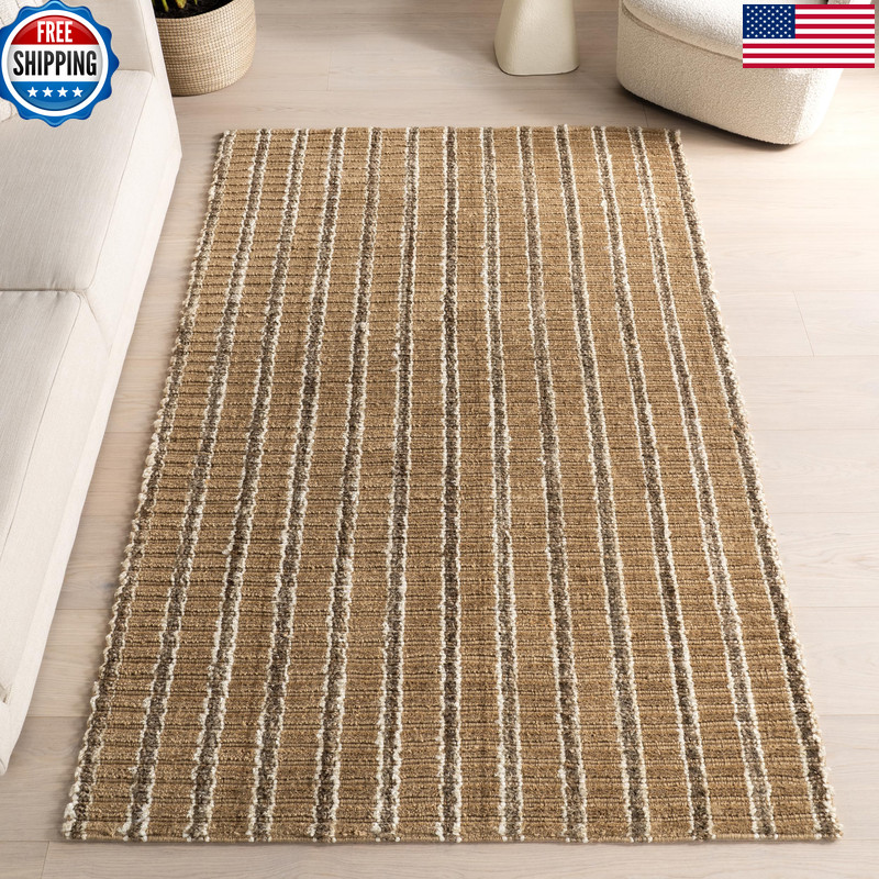 Nuloom Violeta Striped 5X8 Jute Area Rug For Dining Room Rug Neutral Rug Living gallery