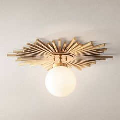 Hazel Modern Ceiling Light Semi Flush Mount Fixture 24″ Warm Brass White Shade