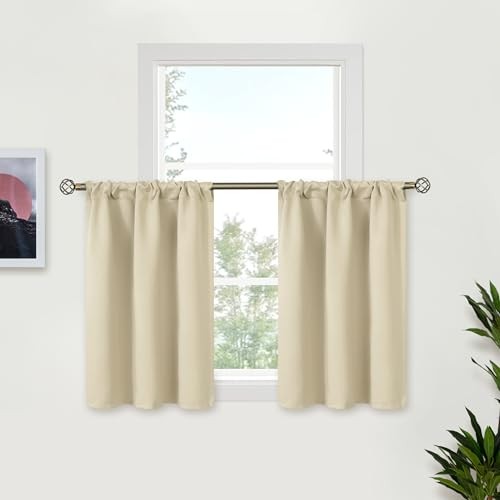 Small Curtains 36 Inches Long for Kitchen Window 29"W x 36"L (Pack of 2) Beige gallery