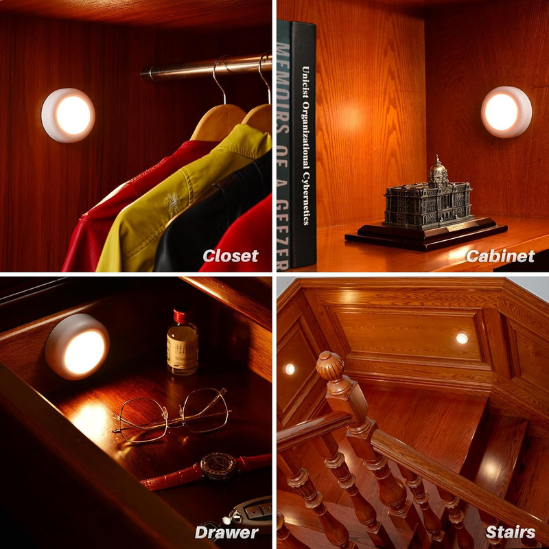 3 Pack 3.1” Motion Sensor Lights Indoor AA Battery Operated, Stick on LED Puck L gallery