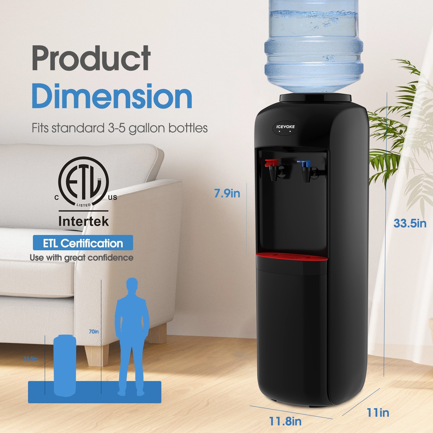 ICEVOKE Top Loading Hot & Cold Water Cooler Dispenser for 5 Gallon & Safety Lock gallery