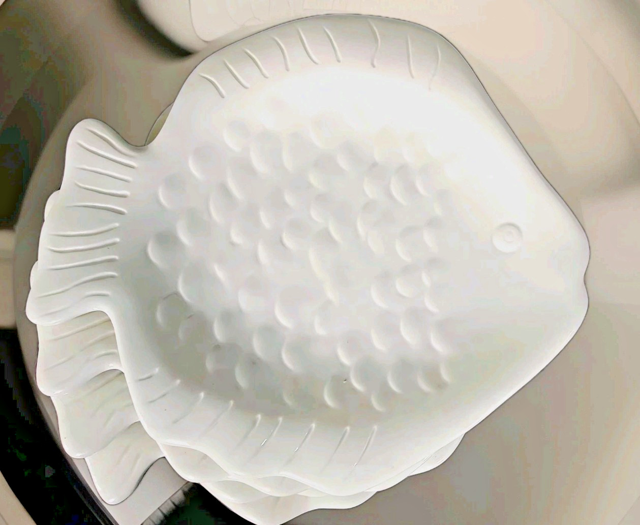 Home Studio Coastal Collection White Embossed Fish 10” Ceramic Plates 4 Pc Set gallery