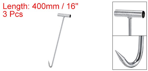 3Pcs 16"(400mm) T-Handle Meat Boning Hook Galvanized T Hooks for Restaurant gallery