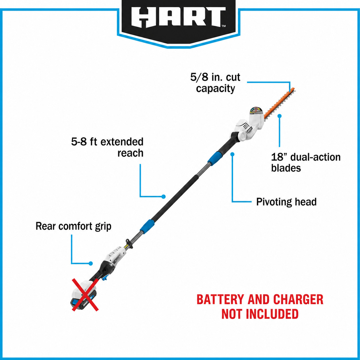 HART 20-Volt Pole Hedge Trimmer TOOLY ONLY !! [BATTERY NOT INCLUDED] gallery