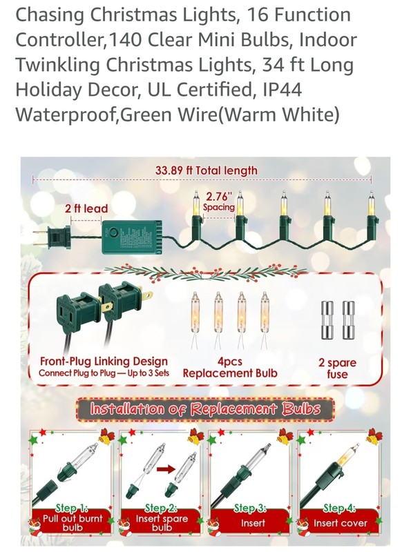 Chasing Party Lights, 16 Function Controller,140 Clear Mini Bulbs Colorful gallery