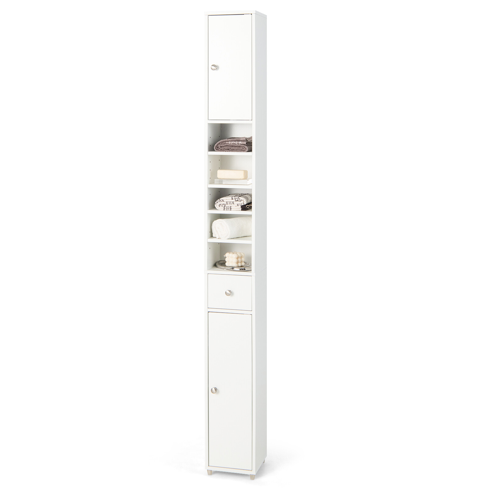 Tall Slim Bathroom Storage Cabinet Linen Tower w/ Drawer & Adjustable Shelves gallery