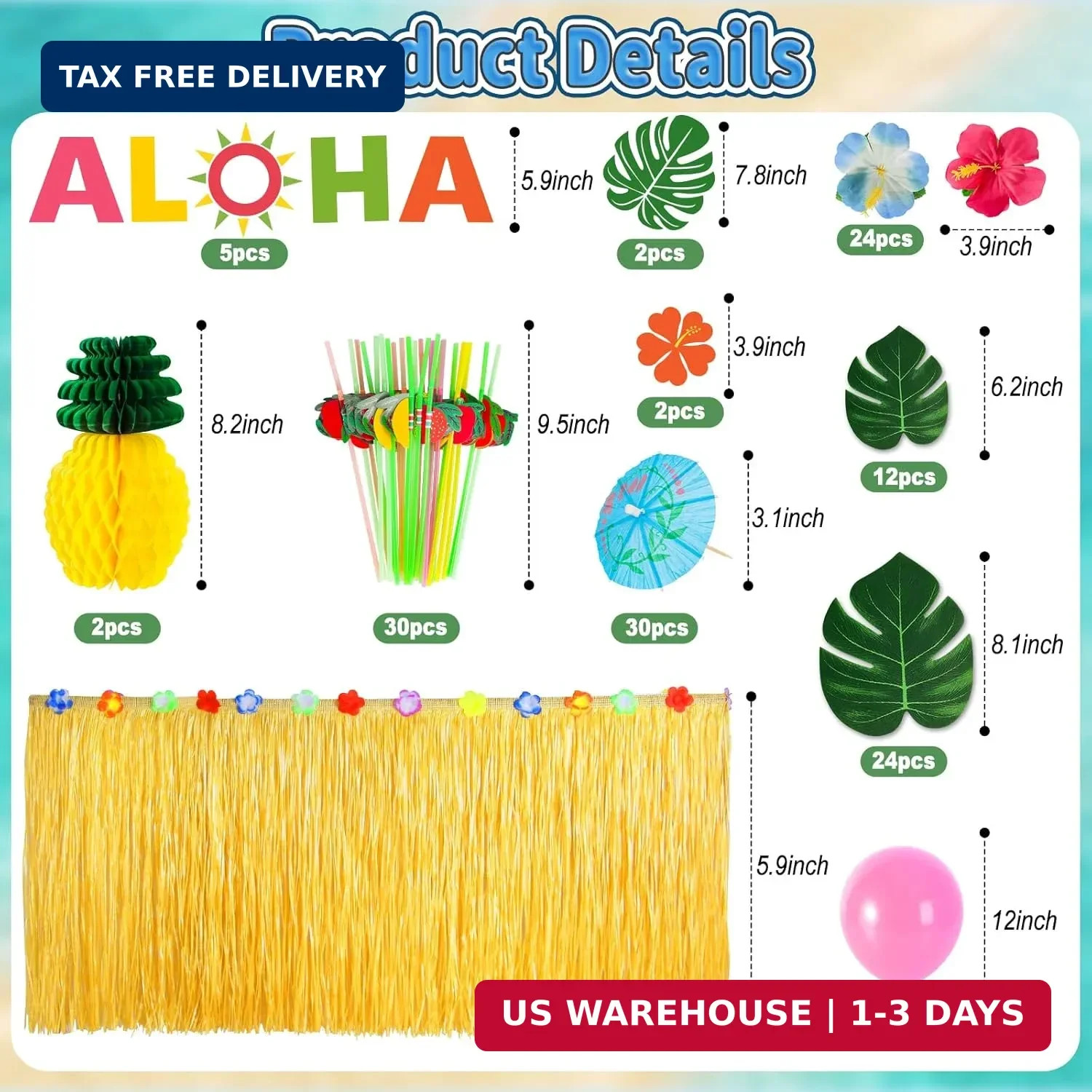 200 Pcs Aloha Luau Party Decorations Set, Hawaiian Tropical Summer Beach Party S gallery