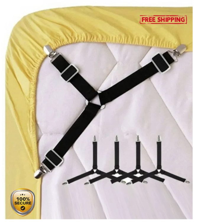 4pcs Adjustable Bed Sheet Fasteners - Metal Sofa & Quilt Clip Set - NEW gallery